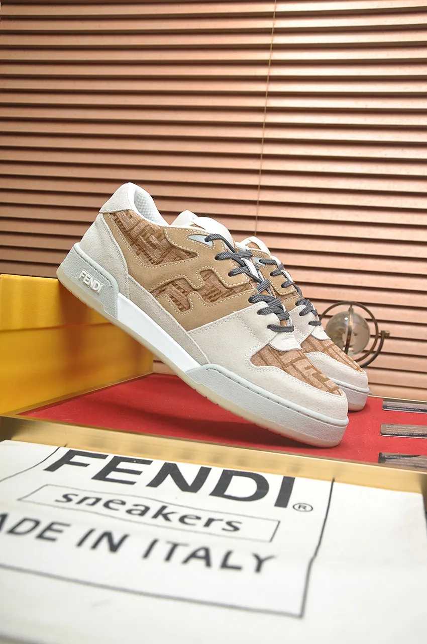 Men's shoes 💰600💶 [Fendi] The latest couple model 🔥 Many 💑 stars have the same style. FD match is a one-to-one replica of the original version. The first fendi match created by designer Kim Jones and Trainer basketball sneakers by Donkey. Material: Original silk leather. Lining: breathable mesh. Packaging: Original 1:1 matching high-end packaging. Size: Female 35-40 Male 38-44 (45 46. Custom-made (no return or exchange)